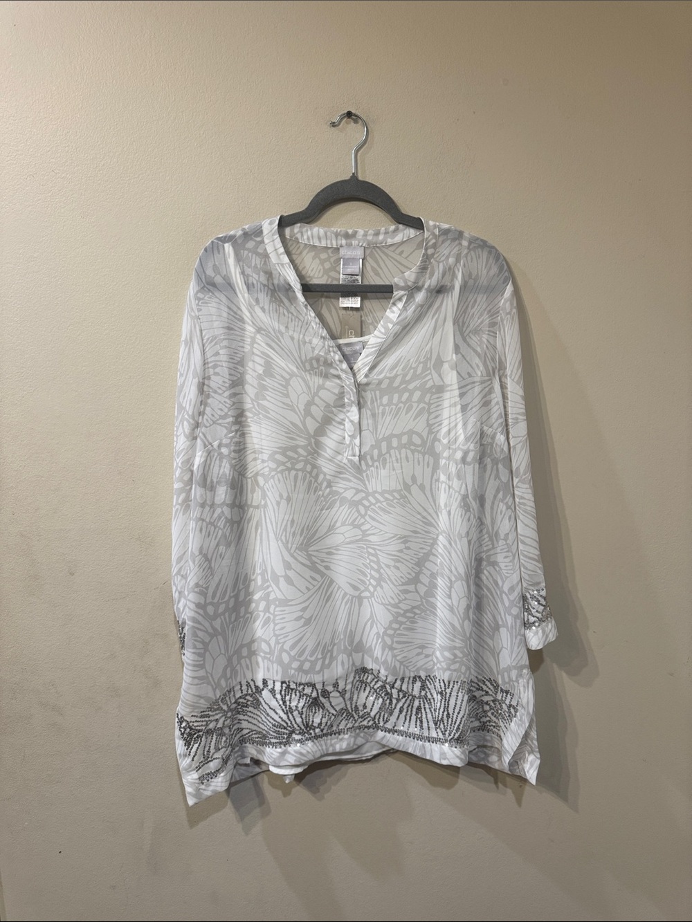 Chico's embellished Nurta top flutter wings silver shadow sz 3 or xl 16 - 18 New